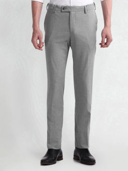 Arrow - Mens Grey Mid Rise Solid Formal Trousers