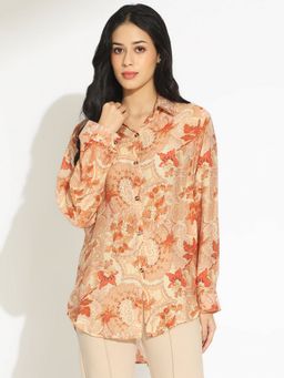 SHOWOFF - Women Orange Crepe Floral Shirt