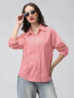 SHOWOFF - Women Pink Corduroy Solid Shirt