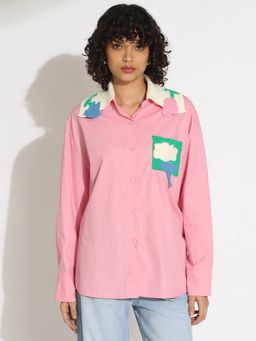 SHOWOFF - Women Pink Cotton Embroidered Shirt