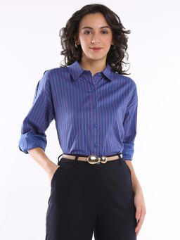 Gazillion - Women Blue Cotton Stripes Shirt