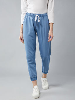 DOLCE CRUDO - Womens Blue Mid Rise Denim Joggers