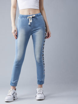 DOLCE CRUDO - Womens Light Blue Mid Rise Stretchable Denim Jogger