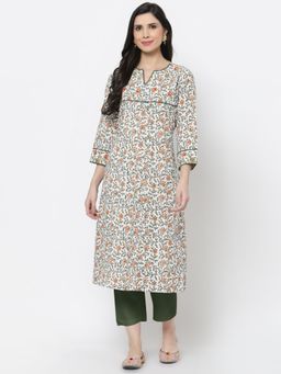 DART STUDIO - White Hand Block Printed Cotton Kurta