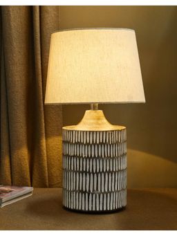 Fabindia - White Rhythm Wood Bedside Table Lamp Without Shade