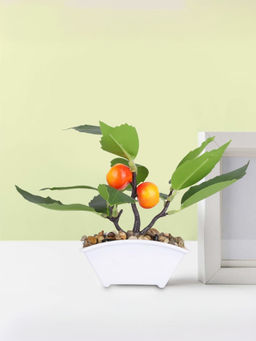 Ekhasa - Orange Fruit Plant Pot with Artificial Leaves