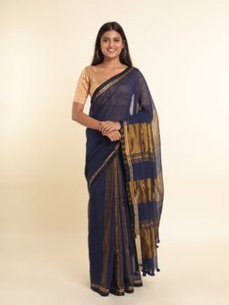 Suta - Blue Solid Cotton Blend Saree
