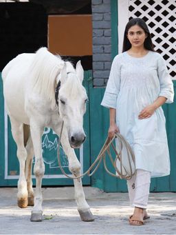 Zuri - Grey Embroidered Cotton Kurta