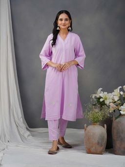 Zuri - Purple Embroidered Cotton Kurta