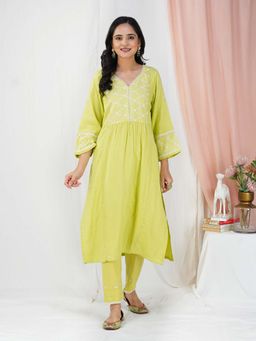 Zuri - Lime Green Embroidered Cotton Kurta