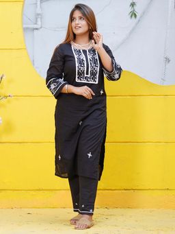 Zuri - Black Embroidered Cotton Kurta