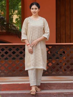 Zuri - Beige Embroidered Cotton Kurta
