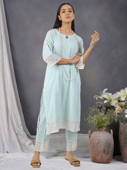 Zuri - Sea Green Pintuck Cotton Kurta