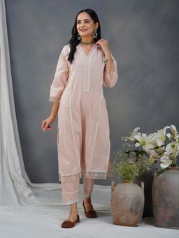 Zuri - Peach Embroidered Cotton Dobby Kurta