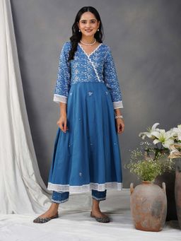 Zuri - Blue Embroidered Cotton Anarkali Kurta
