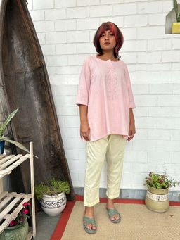 Zuri - Pink Embroidered Short Cotton Kurta