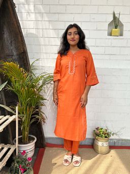 Zuri - Orange Embroidered Cotton Kurta