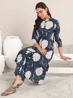 Libas - Navy Blue Floral Kurta and Pant (Set of 2)