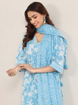 Libas - Blue Floral Kurta with Salwar and Dupatta (Set of 3)