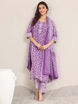 Libas - Purple Printed Kurta with Pant and Dupatta (Set of 3)