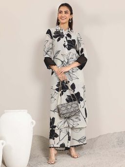 Libas - Off White Floral Kurta and Palazzo (Set of 2)