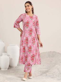 Libas - Pink Floral Kurta and Pant (Set of 2)