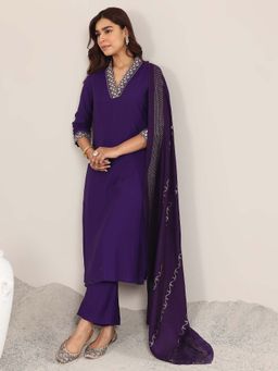 Gerua By Libas - Purple Solid/Plain Kurta with Pant and Dupatta (Set of 3)
