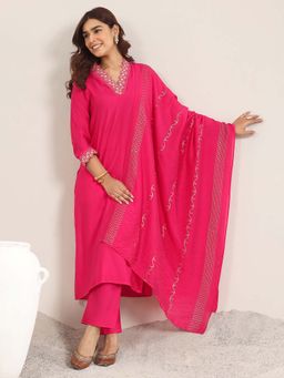 Gerua By Libas - Pink Solid/Plain Kurta with Pant and Dupatta (Set of 3)