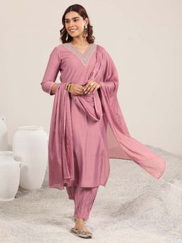 Gerua By Libas - Mauve Embroidered Kurta with Salwar and Dupatta (Set of 3)