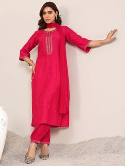 Gerua By Libas - Pink Embellished/Sequined Kurta with Salwar and Dupatta (Set of 3)
