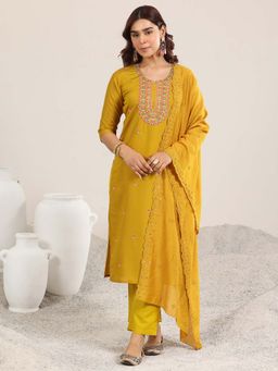 Gerua By Libas - Yellow Embroidered Kurta with Pant and Dupatta (Set of 3)
