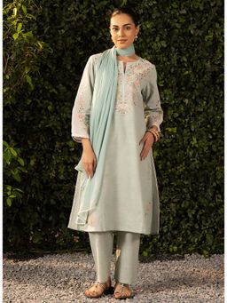 Lakshita - Green Floral Kurta with Pant and Dupatta (Set of 3)