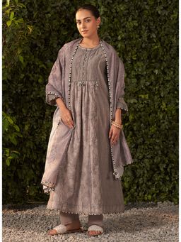 Lakshita - Grey Floral Kurta with Pant and Dupatta (Set of 3)