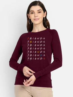 Free Authority - Women Official Friends Graphic Printed Maroon Sweatshirt