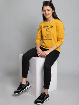 Free Authority - Women Official Garfield Graphic Printed Yellow Sweatshirt