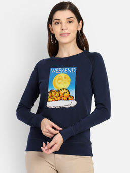 Free Authority - Women Official Garfield Graphic Printed Blue Sweatshirt