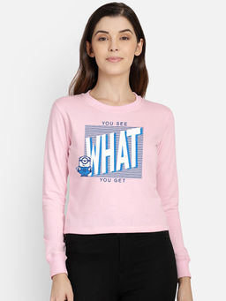 Free Authority - Women Official Minions Graphic Printed Pink Sweatshirt