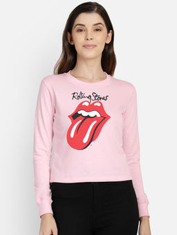 Free Authority - Women Official Rolling Stone Graphic Printed Pink Sweatshirt