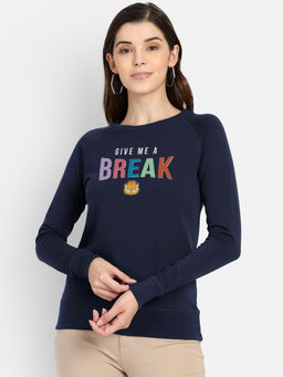 Free Authority - Women Official Garfield Graphic Printed Blue Sweatshirt