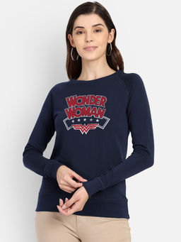 Free Authority - Women Official Dc Comics Wonder Graphic Printed Blue Sweatshirt