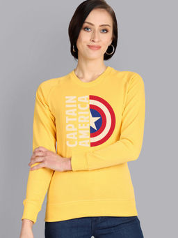 Free Authority - Women Official Marvel Comics Captain America Graphic Printed Yellow Sweatshirt