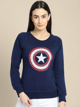 Free Authority - Women Official Marvel Comics Captain America Graphic Printed Blue Sweatshirt