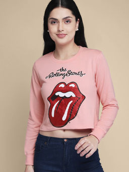 Free Authority - Women Official Rolling Stone Graphic Printed Pink Sweatshirt