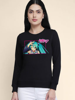 Free Authority - Women Official Hatsune Miku Graphic Printed Black Sweatshirt