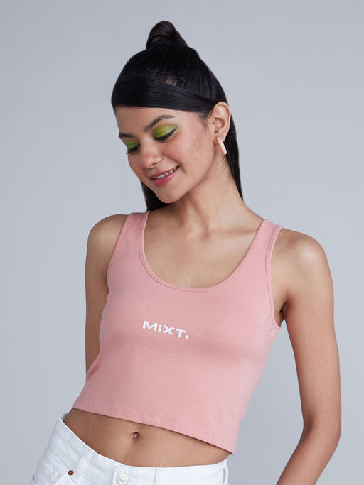 MIXT by Nykaa Fashion Pink Round Neck Cropped Tank Top