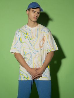 Bewakoof - Men's Off White Tie & Dye Oversized T-shirt