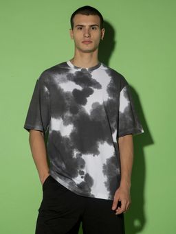 Bewakoof - Men's Black & White Tie & Dye Oversized T-shirt