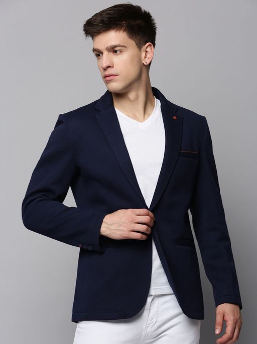 SHOWOFFFF Mens Notched Lapel Solid Navy Blue Open Front Blazer