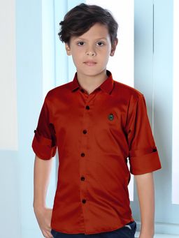 MASHUP - Boys Rust Solid/Plain Shirt