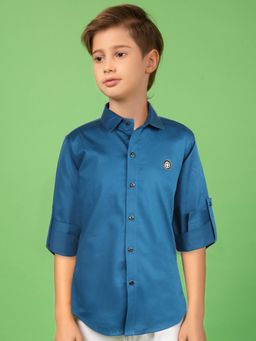 MASHUP - Boys Teal Solid/Plain Shirt